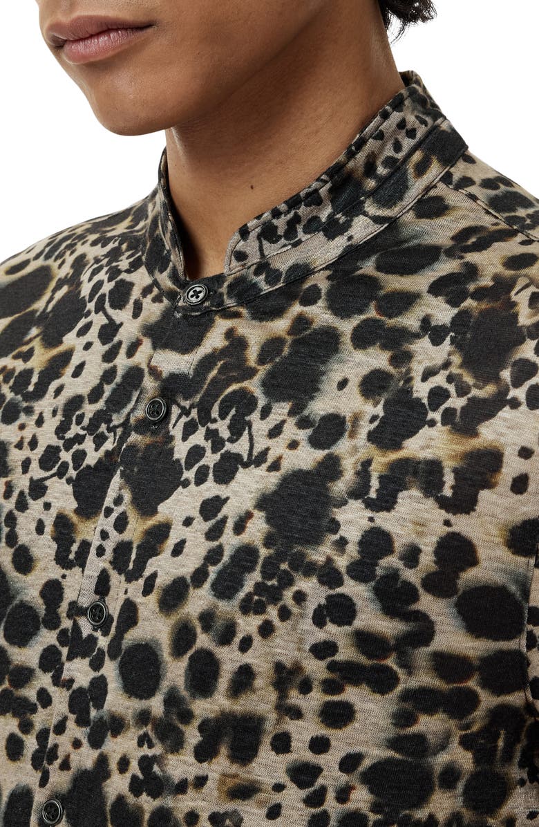 John Varvatos Marini Leopard Print Short Sleeve Button-Up Shirt, Alternate, color, Smoked Pearl Grey