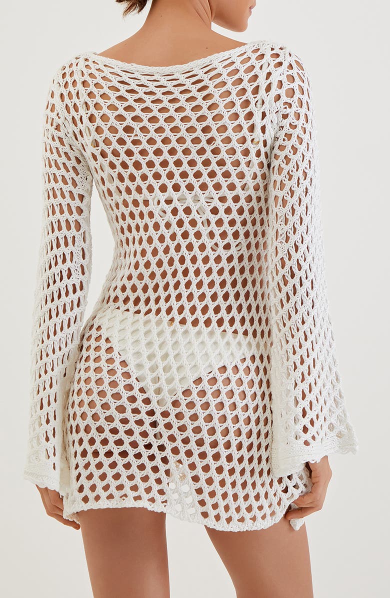 ViX Paula Hermanny Belle Crochet Long Sleeve Cover-Up Dress, Alternate, color, Off White
