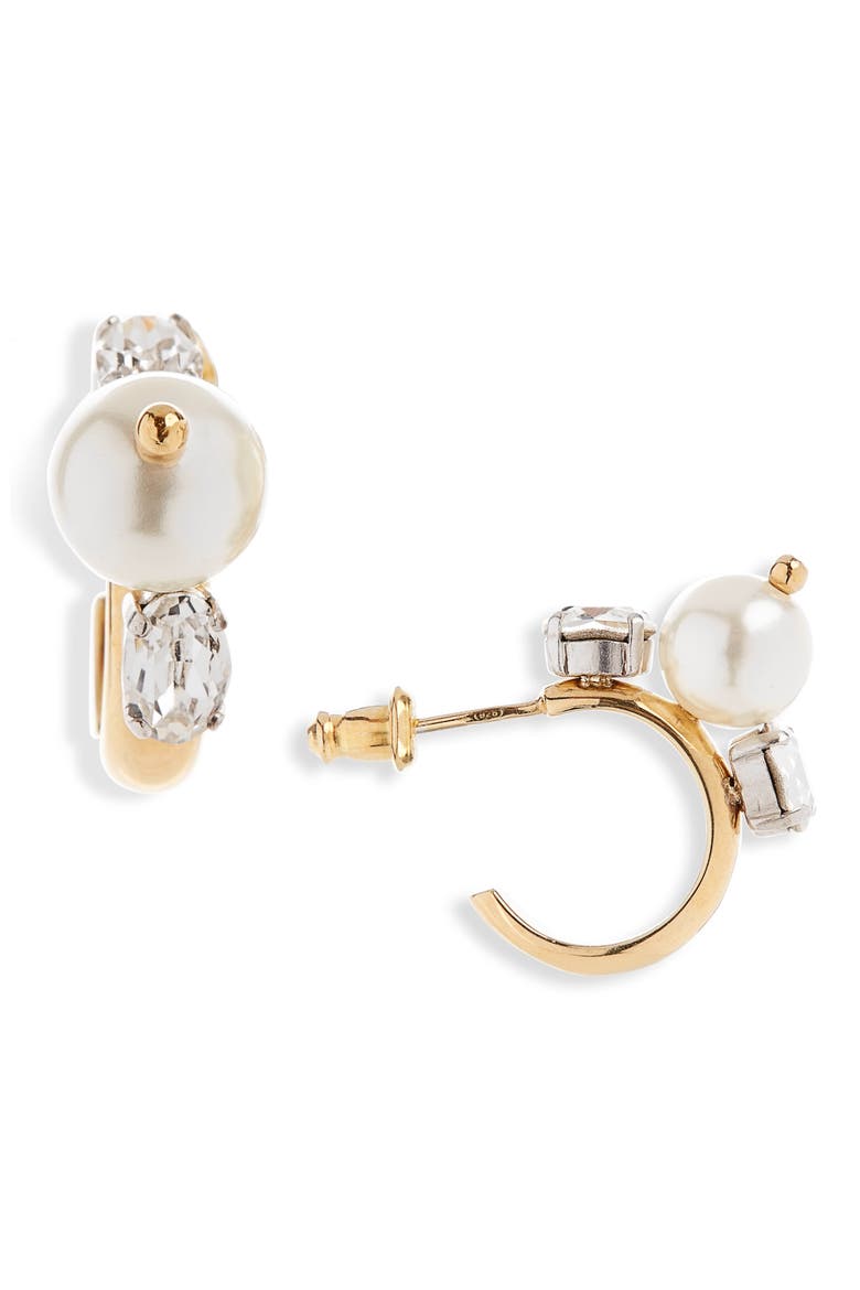 Crystal & Imitation Pearl Hoop Earrings, Main, color, PEARL/ CLEAR