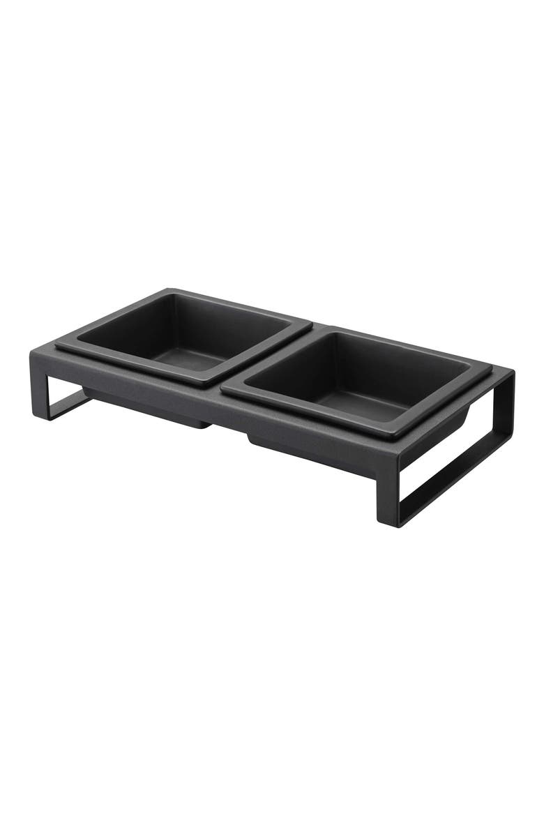 Short Elevated Double Bowl Pet Diner, Main, color, BLACK