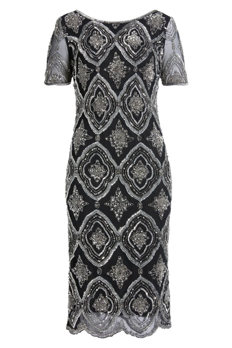 Stain Glass Beaded Cocktail Dress, Alternate, color, BLACK/ SILVER