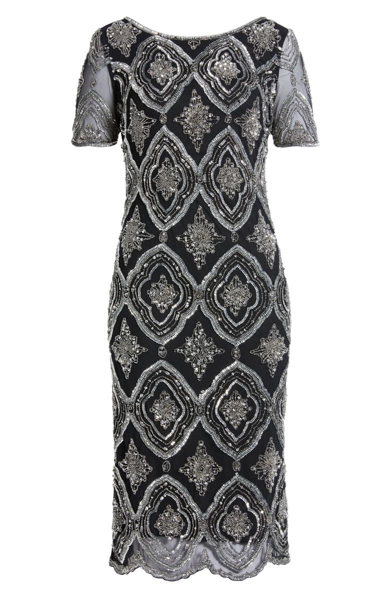 Pisarro Nights Stain Glass Beaded Cocktail Dress, Alternate, color, Black/ Silver