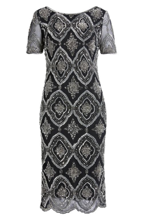 Pisarro Nights Stain Glass Beaded Cocktail Dress In Black/silver
