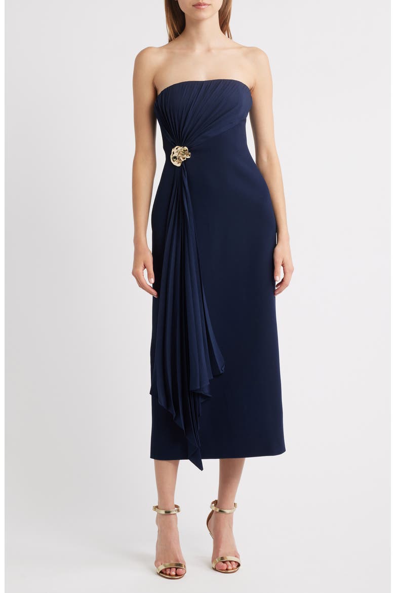 Whitnell Strapless Draped Cocktail Dress, Main, color, NAVY