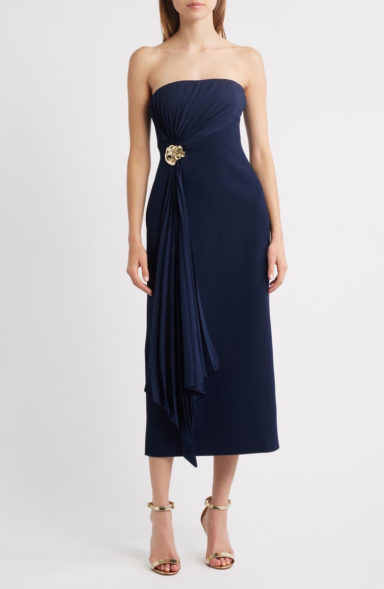 Acler Whitnell Strapless Draped Cocktail Dress, Main, color, Navy
