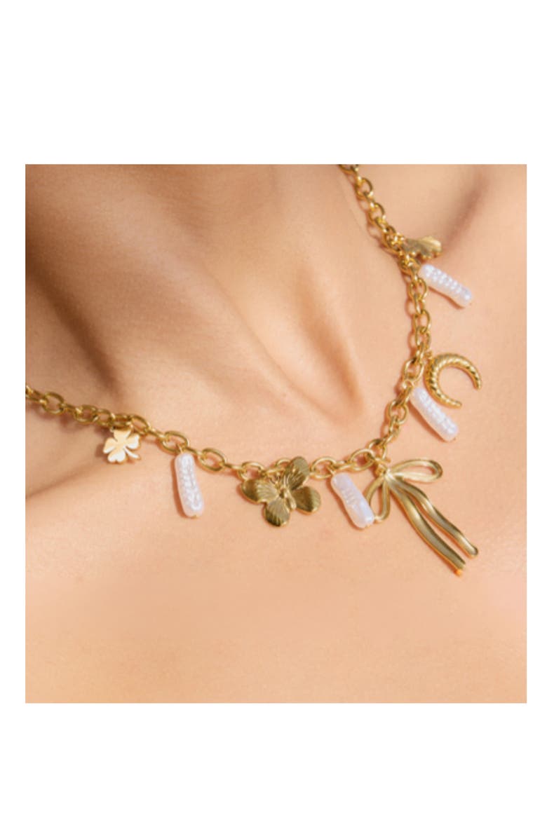 Leslie Faux Pearl Charm Necklace, Alternate, color, GOLD