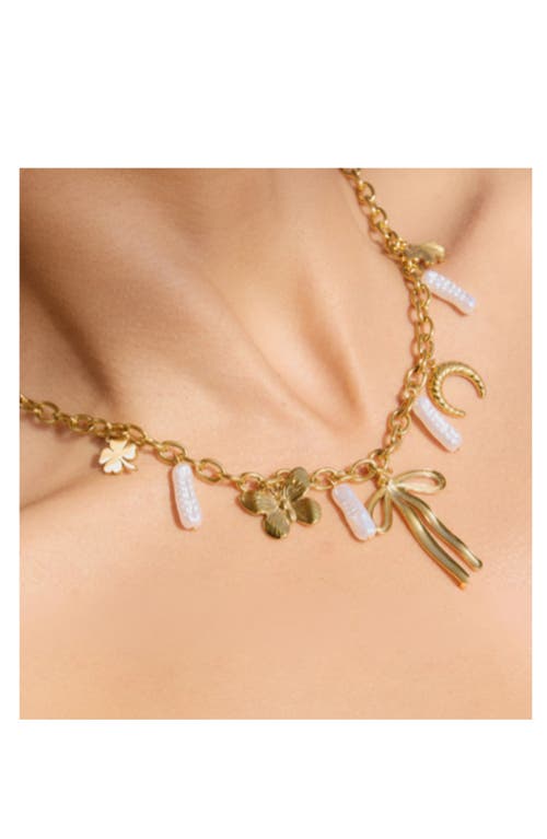 Macrae & Co . Leslie Faux Pearl Charm Necklace In Gray