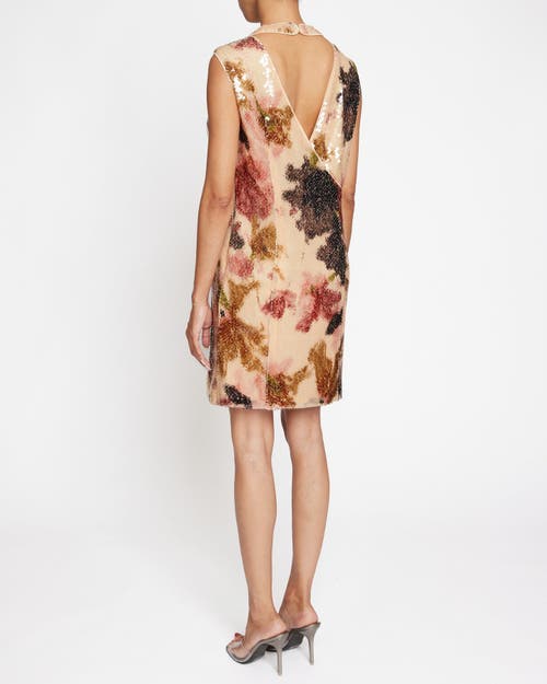 Santorelli Floral Sequin Mock Neck Shift Dress In Sangria