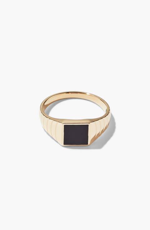 Black Onyx Square Signet Ring