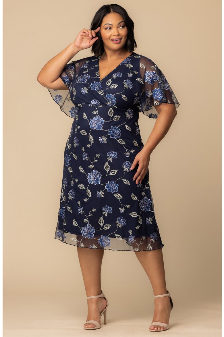 Sonnet Embroidered Midi Dress, Alternate, color, NAVY BLUE BLOOMS