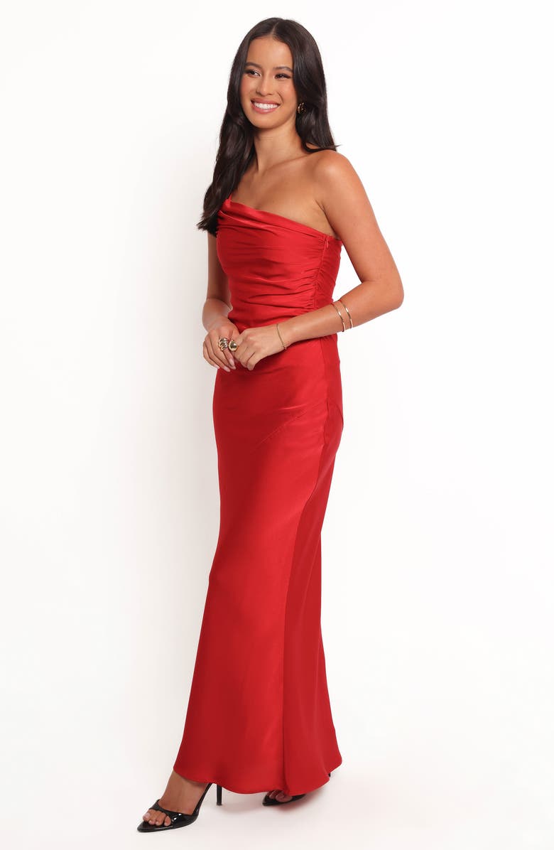 Petal & Pup Safir One-Shoulder Satin Gown, Alternate, color, Red