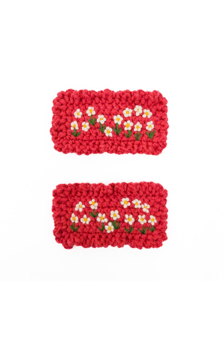 2pc Hand-Crocheted Floral Clip Set, Alternate, color, Red