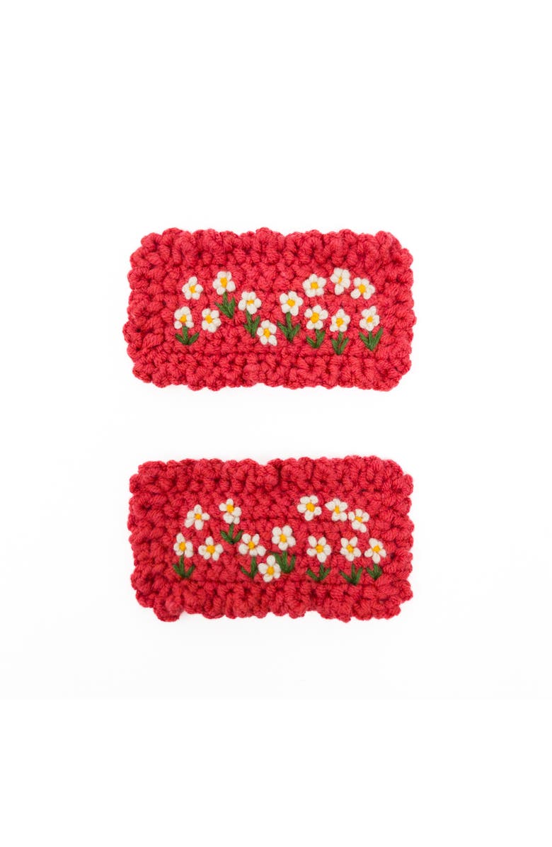 Puttisu 2pc Hand-Crocheted Floral Clip Set, Main, color, Red