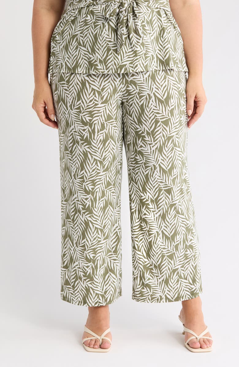 KASPER Olive Print Pull-On Ankle Wide Leg Pants, Main, color, 