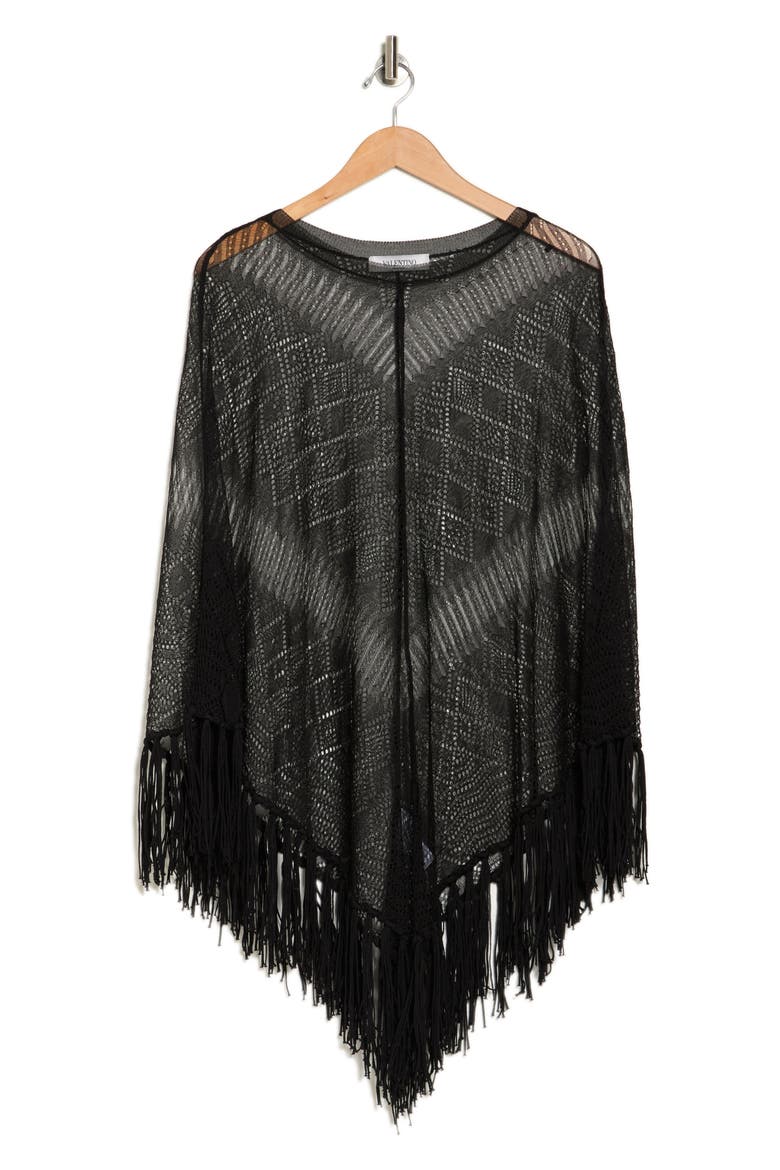 Fringe Silk Sweater Poncho, Alternate, color, NERO