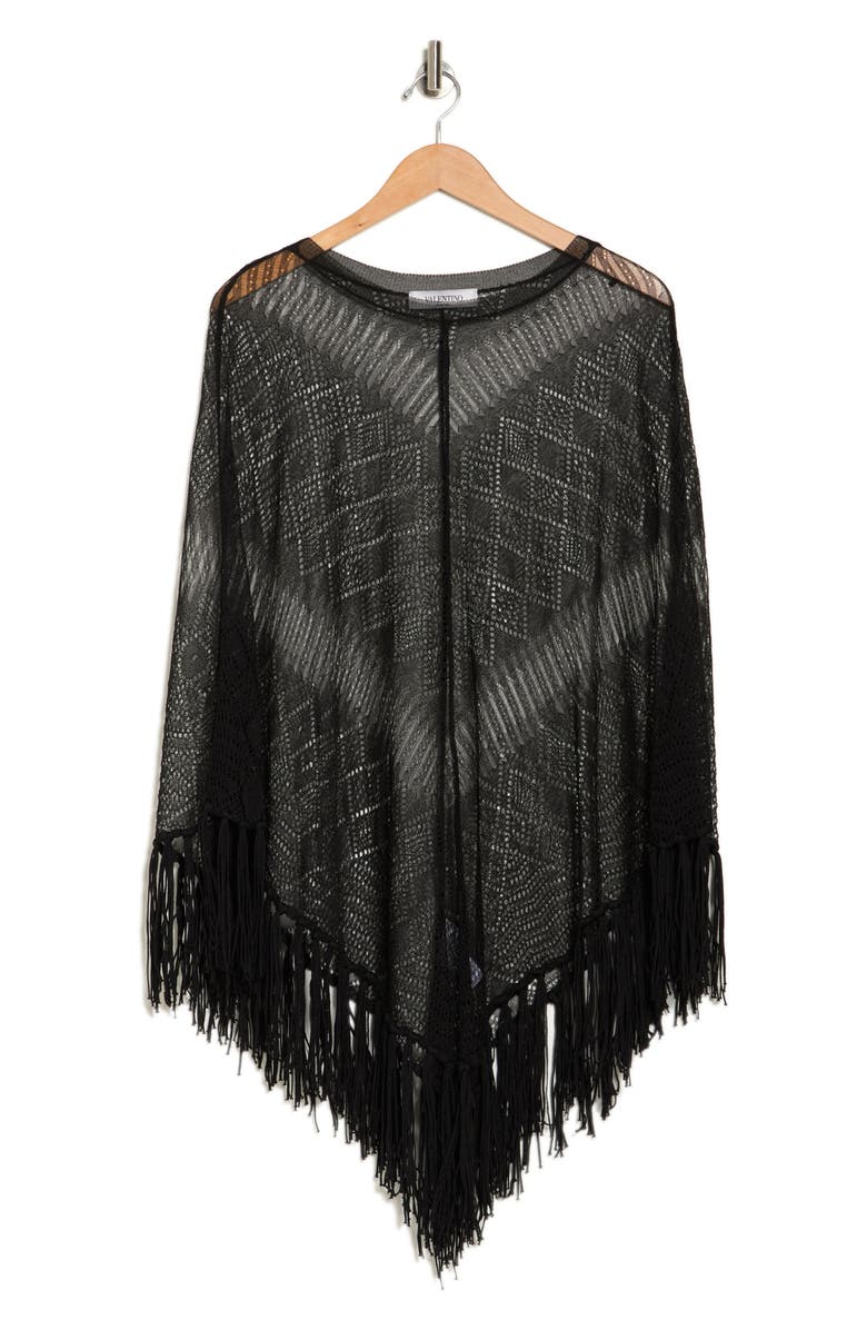 Valentino Fringe Silk Sweater Poncho, Alternate, color, 