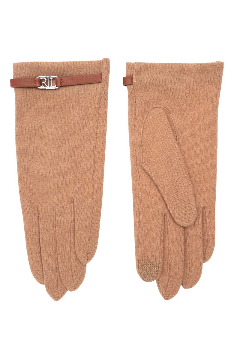 Lauren Ralph Lauren Oval Logo Bracelet Wool & Cashmere Blend Gloves, Alternate, color, Classic Camel
