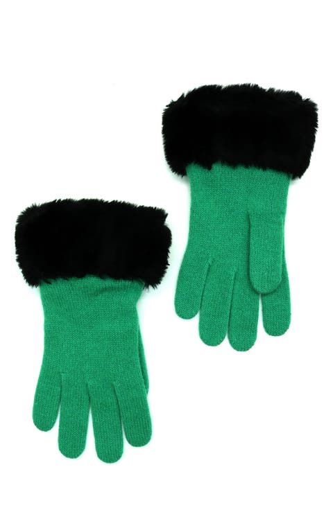 Wool Blend Gloves with Faux Fur Trim
