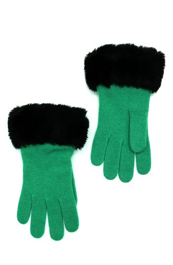 Portolano Wool Blend Gloves With Faux Fur Trim In Green