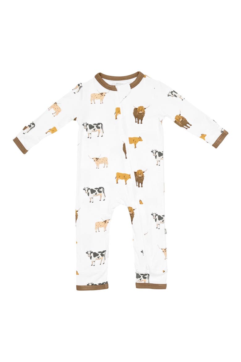 Kids' Cow Print Zip-Up Romper, Main, color, MOO