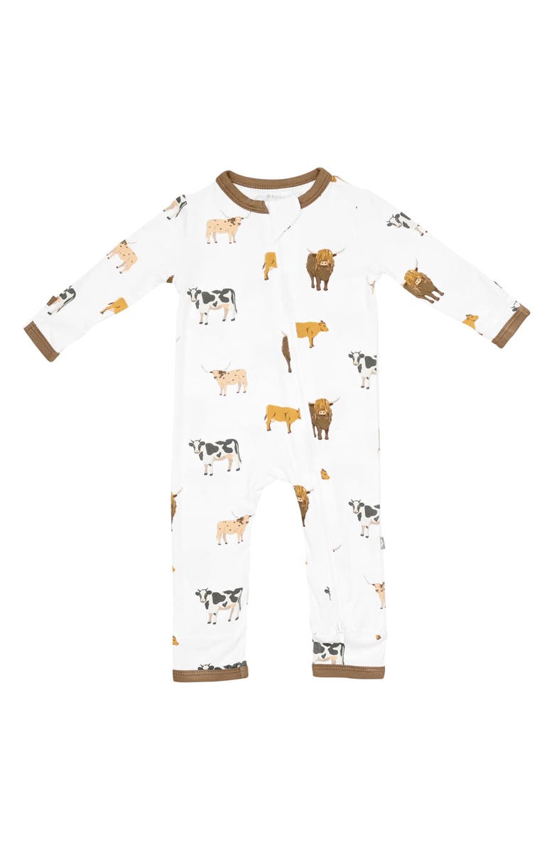 Kyte BABY Kids' Cow Print Zip-Up Romper, Main, color, Moo