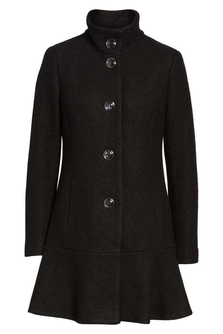Single Breasted Ruffle Hem Coat, Alternate, color, BLACK