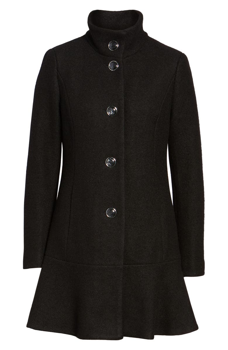 Kensie Single Breasted Ruffle Hem Coat, Alternate, color, 