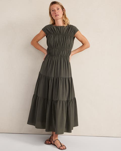 Cotton Voile Ruched Maxi Dress