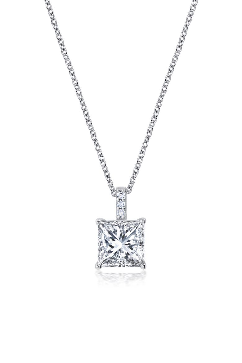 Brilliant Radiant Cut Cubic Zirconia Pendant Necklace, Main, color, PLATINUM