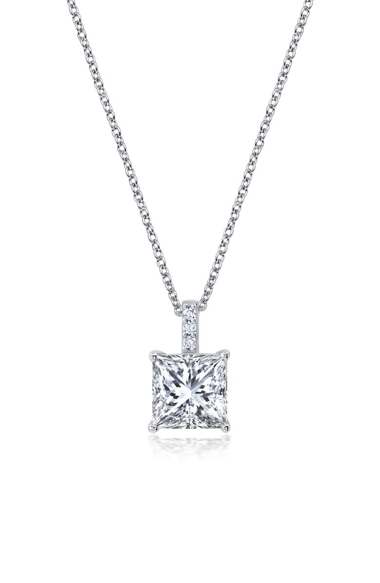 Crislu Brilliant Radiant Cut Cubic Zirconia Pendant Necklace, Main, color, Platinum