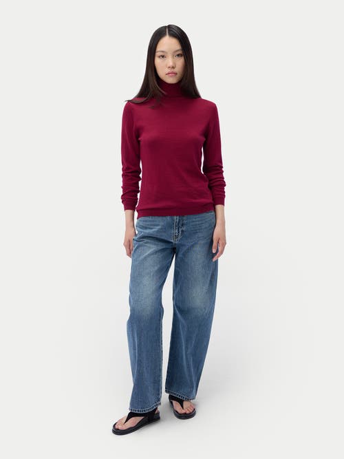 Gobi Mongolian Cashmere Wardrobe Essential Cashmere-silk T-neck Sweater In Burgundy
