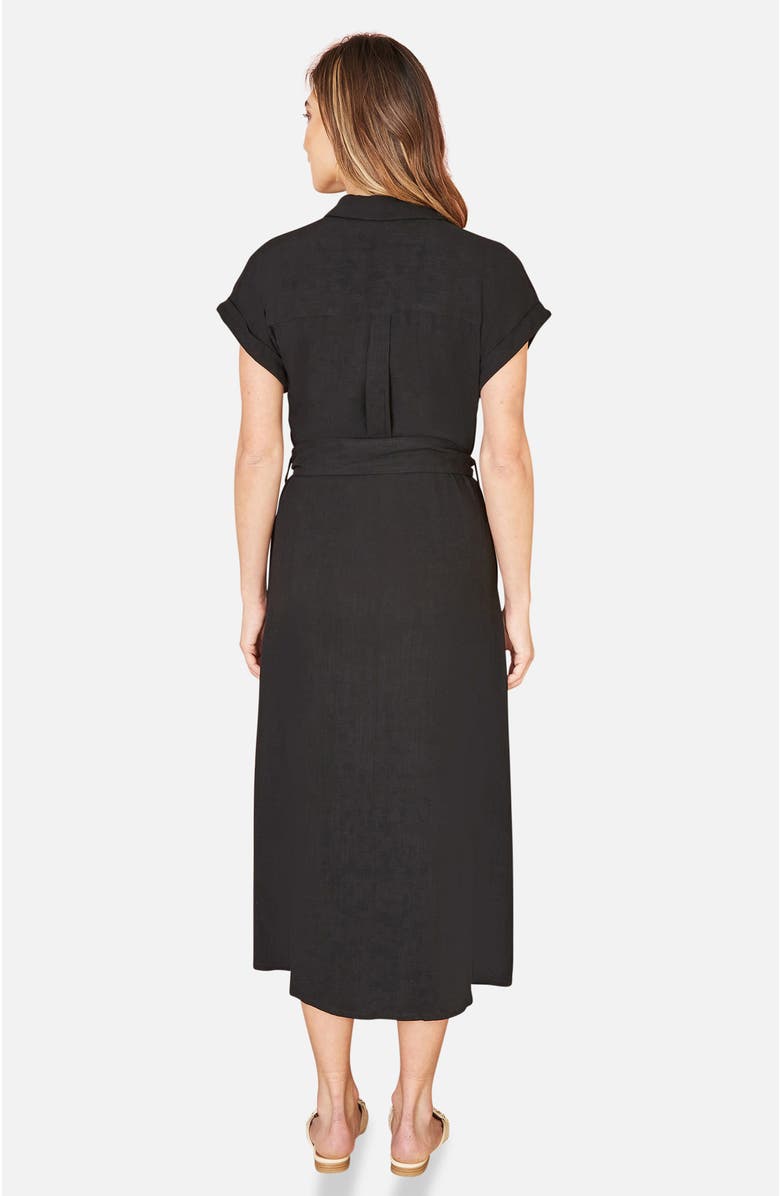 Yumi Viscose Linen Look Midi Shirt Dress, Alternate, color, Black