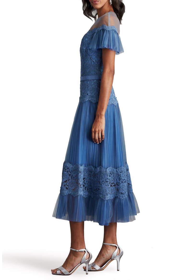 Mixed Media Lace & Tulle Cocktail Midi Dress, Alternate, color, BLUE STONE