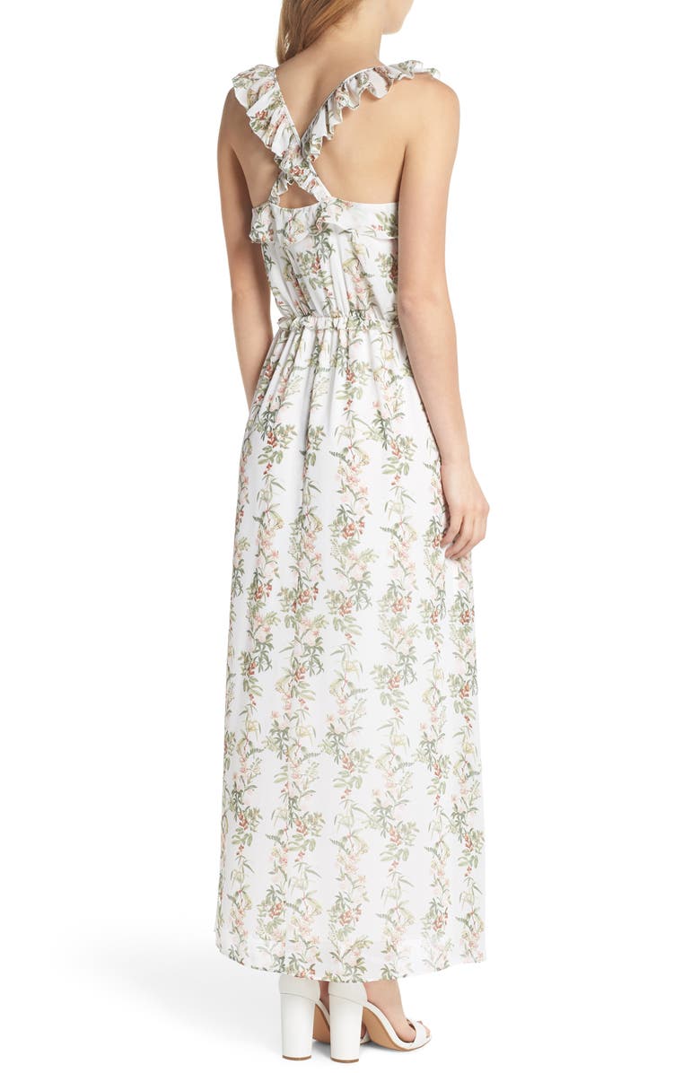 Gal Meets Glam Collection Isabella Floral Stripe Cross Back Maxi Dress, Alternate, color, 