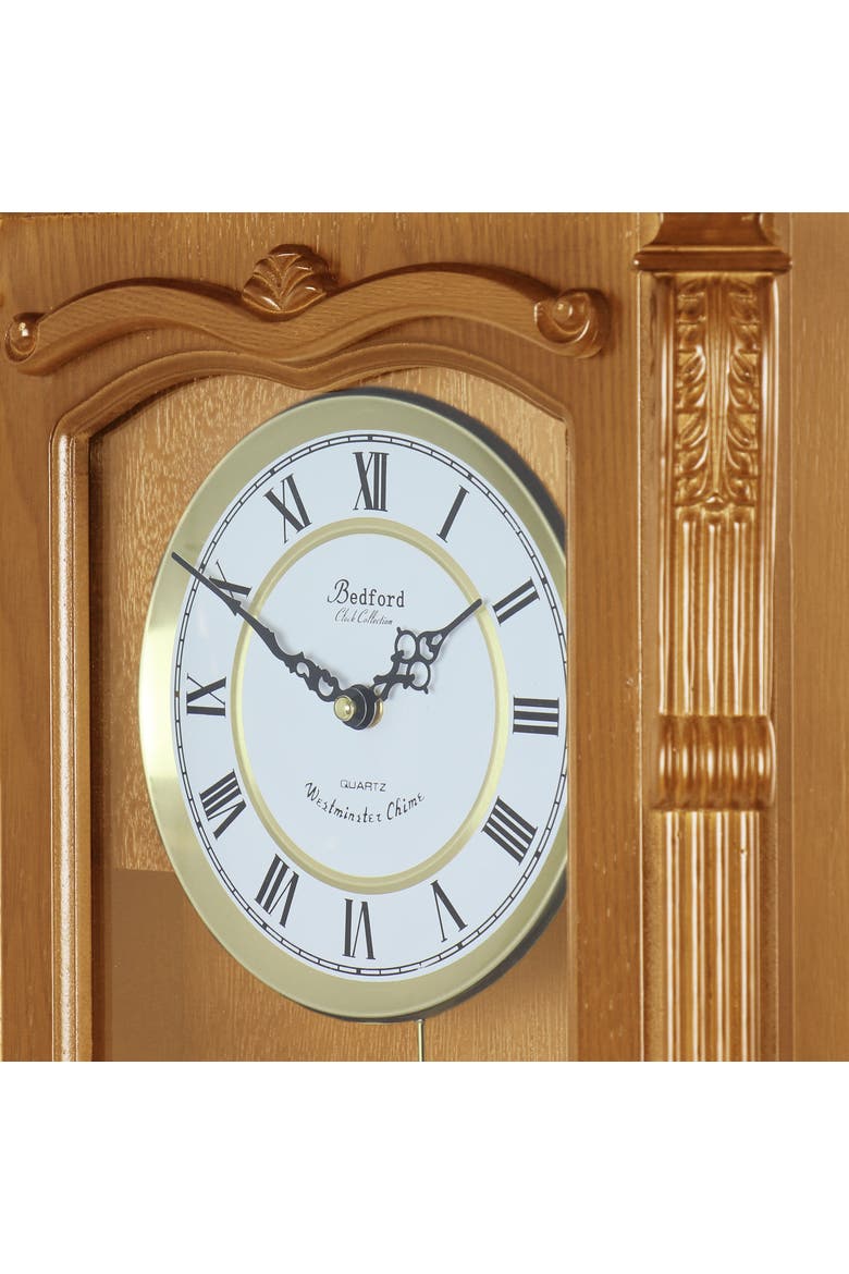 Rectangular Chiming Pendulum Wall Clock, Alternate, color, Golden Oak
