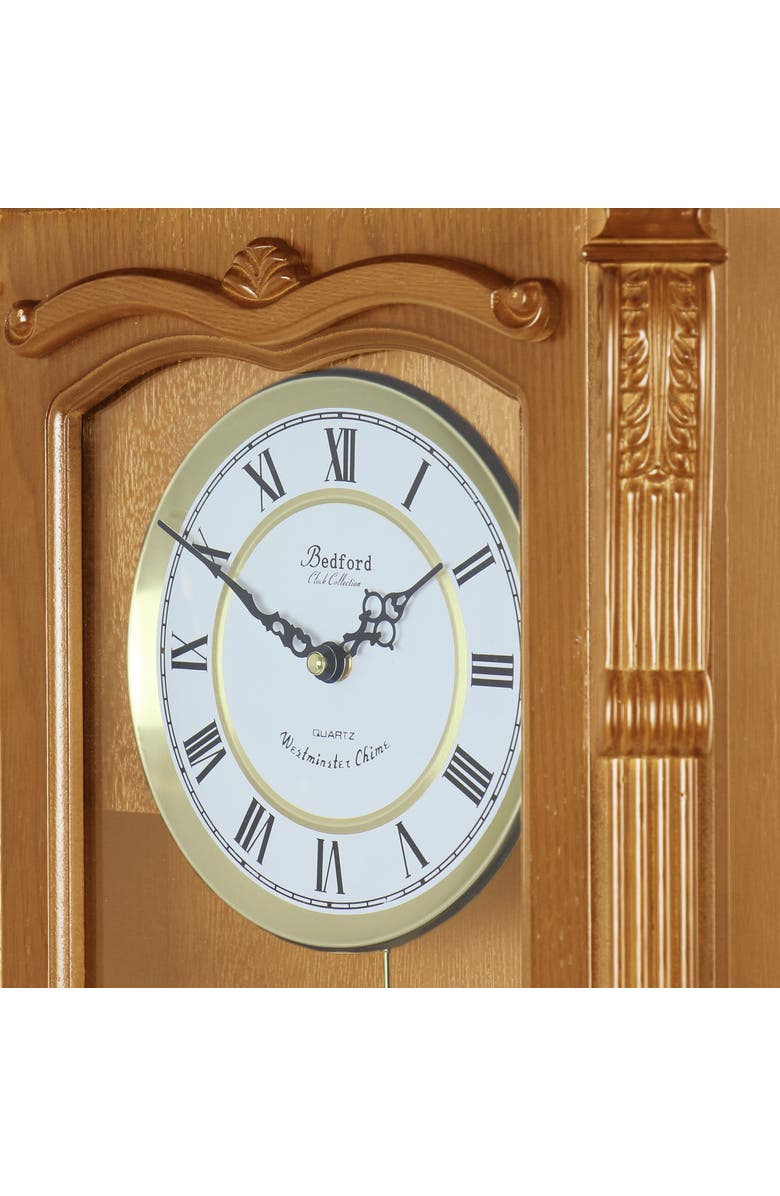 Bedford Clock Collection Rectangular Chiming Pendulum Wall Clock, Alternate, color, Golden Oak