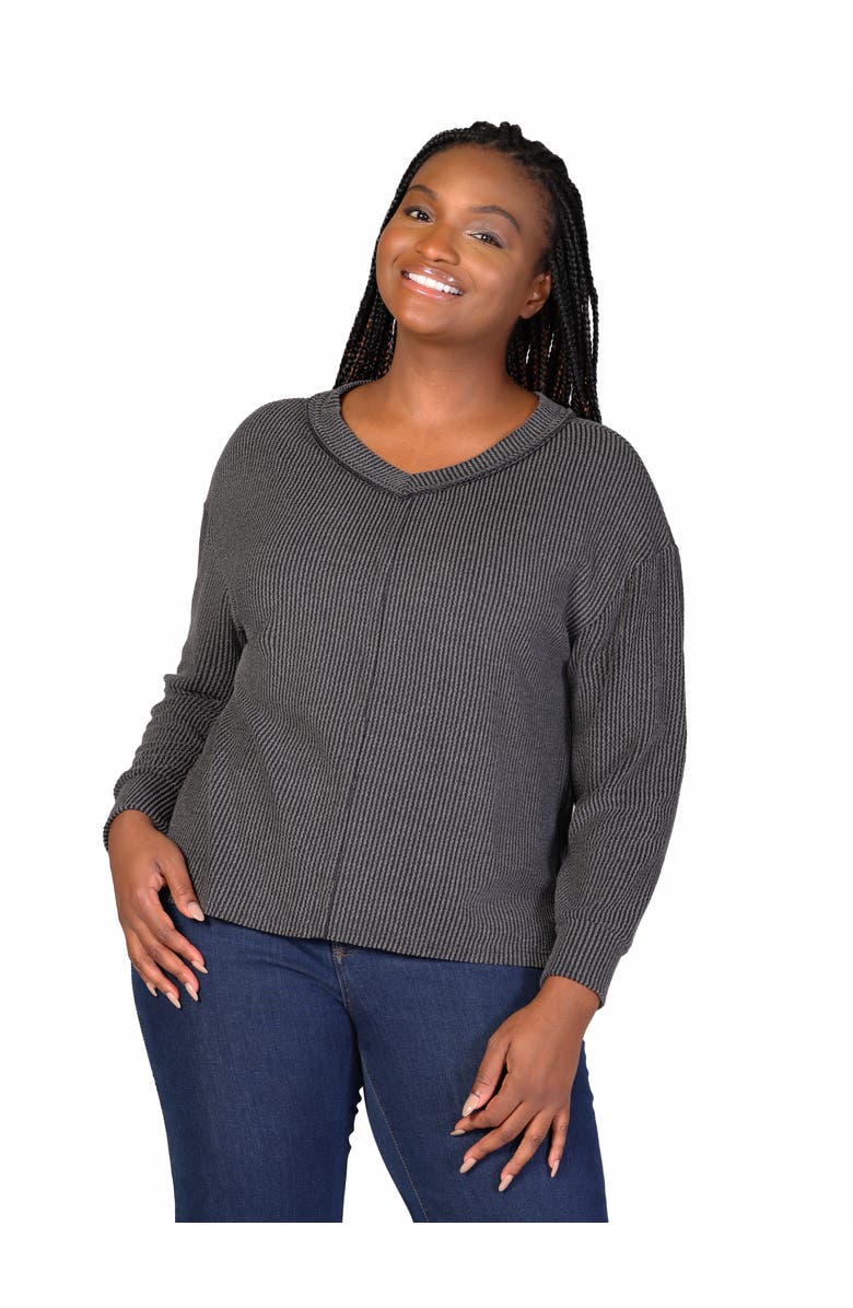 24seven Comfort Apparel Relaxed Fit Ribbed Knit V-Neck Sweater Top, Alternate, color, Black