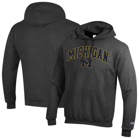 Men's Champion  Heather Charcoal Michigan Wolverines Arch Over Logo Pullover Hoodie