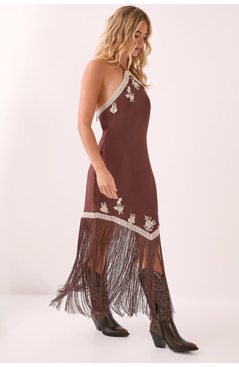 NASTY GAL Halter Neck Tassel Mini Dress, Alternate, color, Chocolate