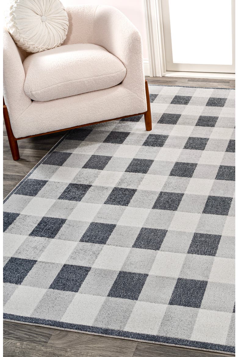 Gingham Gradient Plaid Cottage Machine-Washable Area Rug, Alternate, color, Light Gray/Dark Gray/Cream