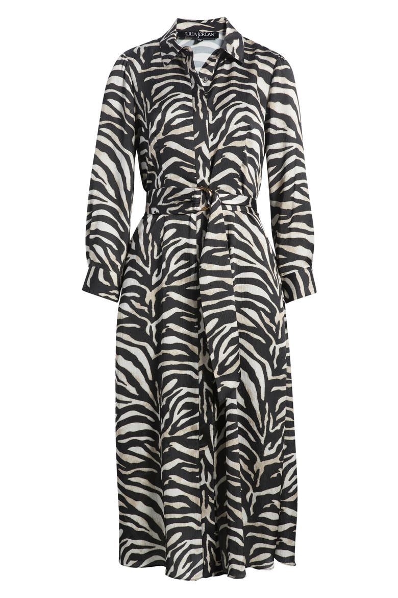Zebra Print Long Sleeve Midi Shirtdress, Alternate, color, BLACK MULTI