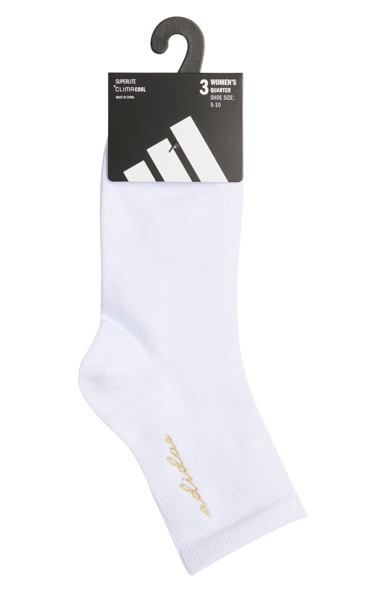 adidas Luxe 3-Pack High Quarter Socks, Alternate, color, White/ Gold/ Silver