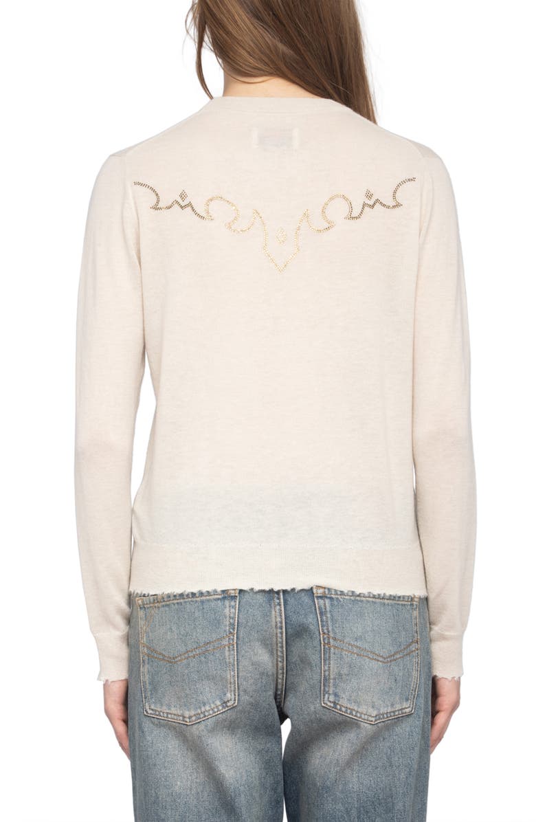 Zadig & Voltaire West Strass Rhinestone Skull Cashmere Sweater, Alternate, color,