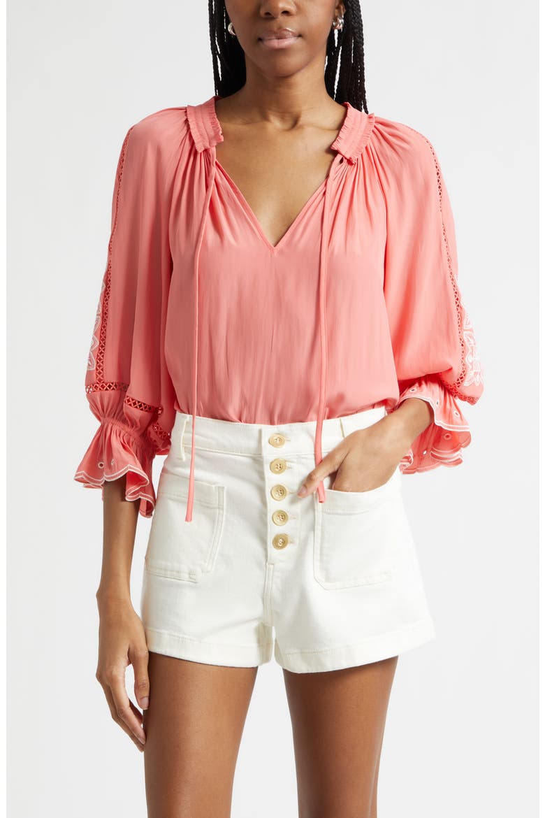 Haven Embroidered Woven Shirt, Main, color, CORAL