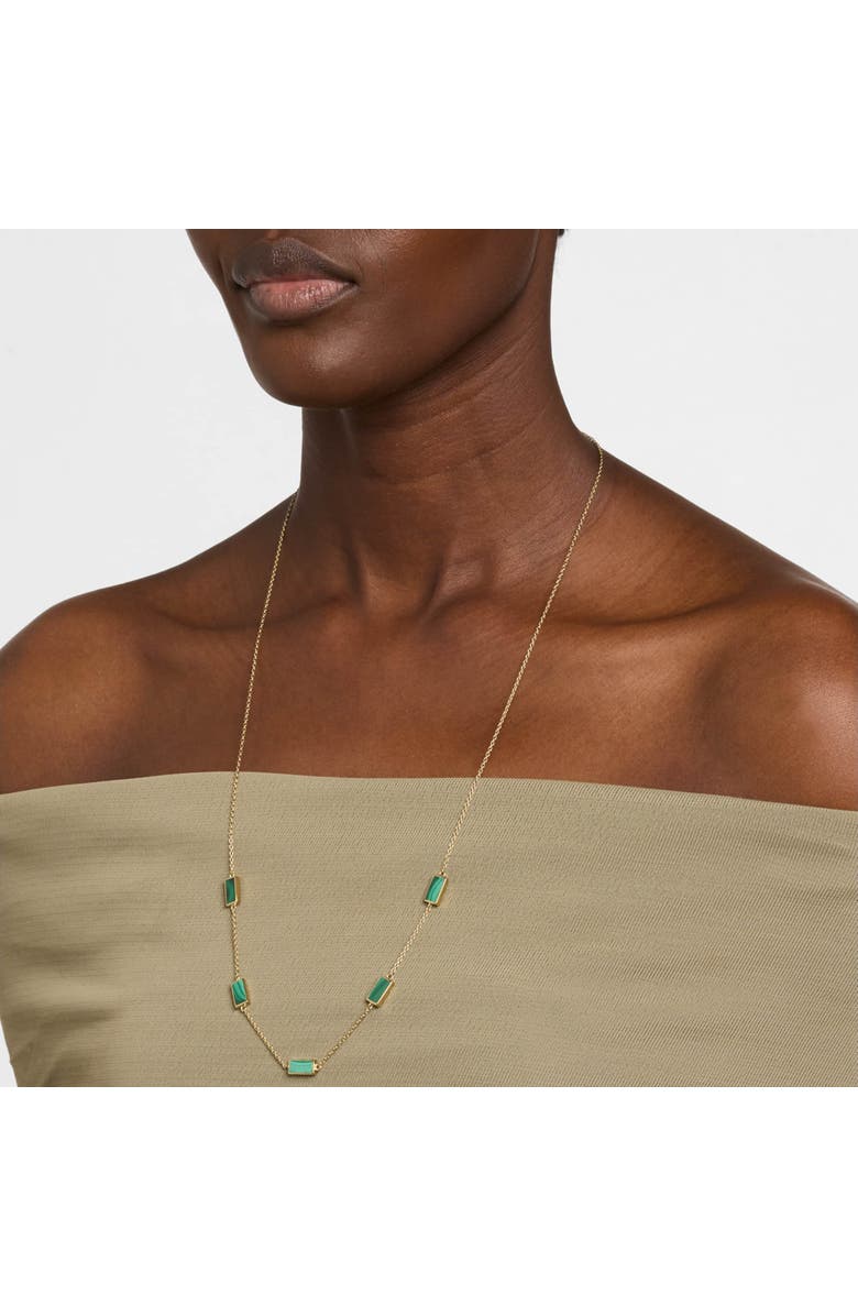 Jan Leslie Five Stations Rectangle Dash Necklace In Sterling 18K Gold Overlay, Alternate, color, Green