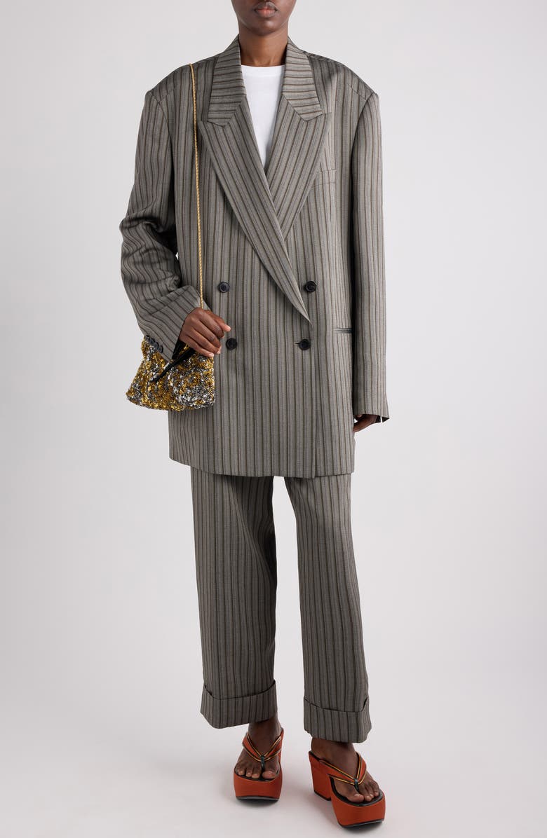 Dries Van Noten Bliss Stripe Double Breasted Blazer, Alternate, color, Grey
