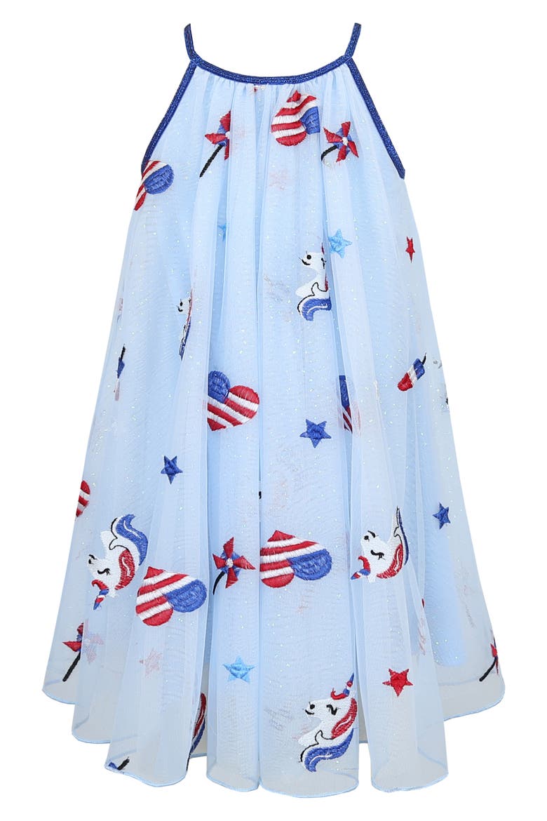 Kids' Embroidered Fourth of July Dress, Alternate, color, BLUE/ MULTI