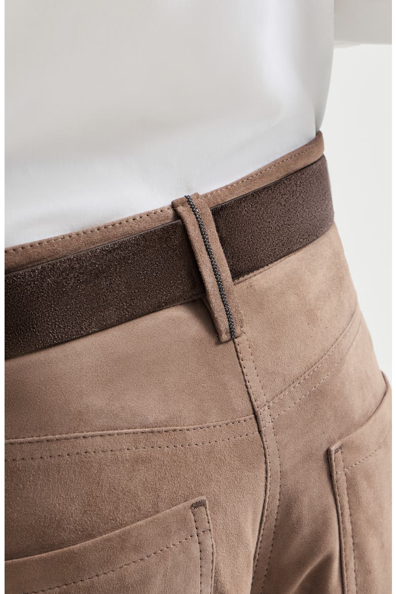 Suede baggy trousers with monili, Alternate, color, Light Brown