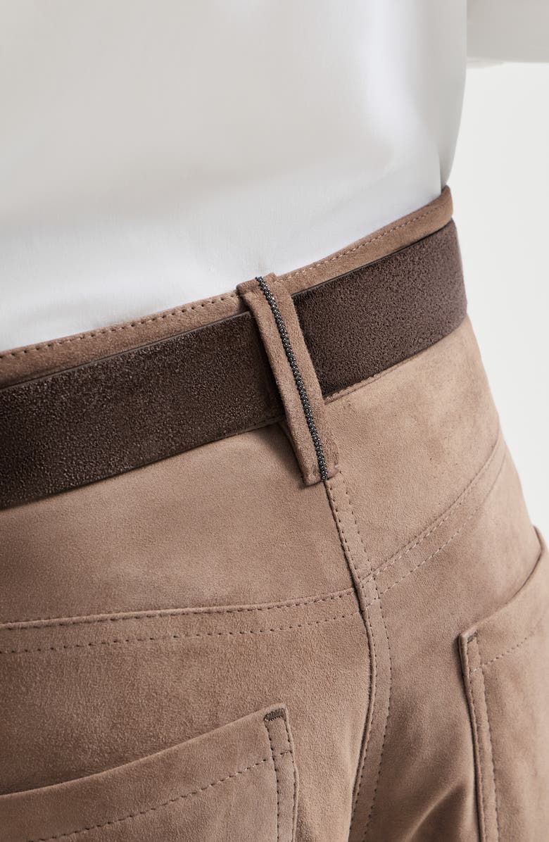 Brunello Cucinelli Suede baggy trousers with monili, Alternate, color, Light Brown