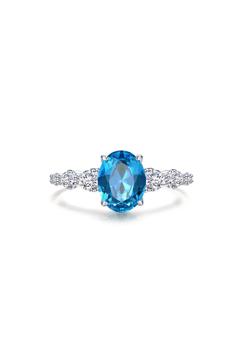 Oval Simulated Blue Topaz & Pear Cut Simulated Diamond Ring, Main, color, BLUE